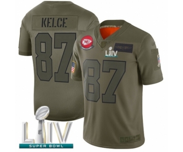 Men's Kansas City Chiefs #87 Travis Kelce Limited Olive 2019 Salute to Service Super Bowl LIV Bound Football Jersey