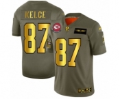 Men's Kansas City Chiefs #87 Travis Kelce Limited Olive Gold 2019 Salute to Service Football Jersey