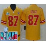 Men's Kansas City Chiefs #87 Travis Kelce Limited Yellow Inverted Super Bowl LVII Vapor Jersey