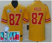 Men's Kansas City Chiefs #87 Travis Kelce Limited Yellow Inverted Super Bowl LVII Vapor Jersey