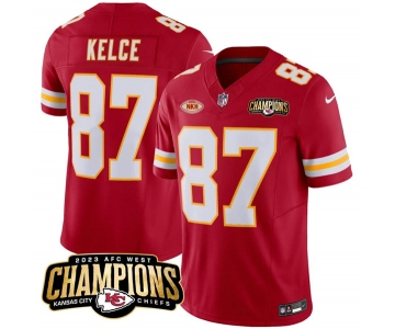 Men’s Kansas City Chiefs #87 Travis Kelce Red 2023 F.U.S.E. AFC West Champions With NKH Patch Vapor Untouchable Limited Football Stitched Jersey