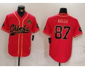 Men's Kansas City Chiefs #87 Travis Kelce Red Gold Cool Base Stitched Baseball Jersey