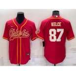 Men's Kansas City Chiefs #87 Travis Kelce Red Stitched Cool Base Nike Baseball Jersey