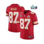 Men’s Kansas City Chiefs #87 Travis Kelce Red Super Bowl LVII Patch Vapor Untouchable Limited Stitched Jersey