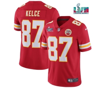 Men’s Kansas City Chiefs #87 Travis Kelce Red Super Bowl LVII Patch Vapor Untouchable Limited Stitched Jersey