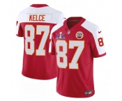 Men’s Kansas City Chiefs #87 Travis Kelce Red White 2024 F.U.S.E. Super Bowl LVIII Patch Vapor Untouchable Limited Football Stitched Jersey