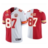 Men's Kansas City Chiefs #87 Travis Kelce Red White Split Vapor Limited 2021 Super Bowl LIV Stitched Jersey