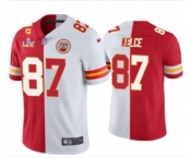 Men's Kansas City Chiefs #87 Travis Kelce Red White Split Vapor Limited 2021 Super Bowl LIV Stitched Jersey