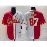 Men's Kansas City Chiefs #87 Travis Kelce Red White Two Tone Cool Base Stitched Baseball Jersey