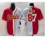 Men's Kansas City Chiefs #87 Travis Kelce Red White Two Tone Cool Base Stitched Baseball Jersey