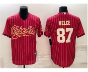 Men's Kansas City Chiefs #87 Travis Kelce Red With Patch Cool Base Stitched Baseball Jersey