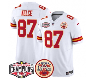 Men's Kansas City Chiefs #87 Travis Kelce White F.U.S.E. 2024 AFC West Division Champions Vapor Limited Stitched Football Jersey