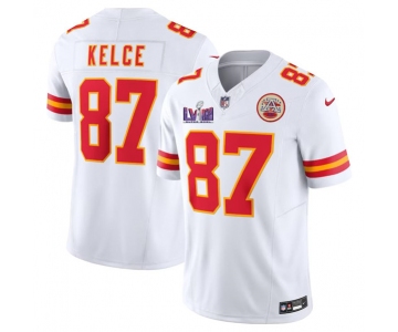 Men’s Kansas City Chiefs #87 Travis Kelce White F.U.S.E. Super Bowl LVIII Patch Vapor Untouchable Limited Football Stitched Jersey