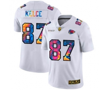 Men's Kansas City Chiefs #87 Travis Kelce White Multi-Color 2020 Football Crucial Catch Limited Football Jersey