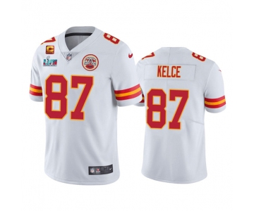 Men’s Kansas City Chiefs #87 Travis Kelce White Super Bowl LVII Patch And 4-star C Patch Vapor Untouchable Limited Stitched Jersey