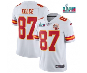 Men's Kansas City Chiefs #87 Travis Kelce White Super Bowl LVII Patch Vapor Untouchable Limited Stitched Jersey