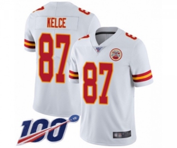 Men's Kansas City Chiefs #87 Travis Kelce White Vapor Untouchable Limited Player 100th Season Football Jersey