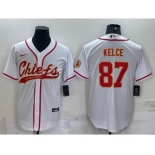 Men's Kansas City Chiefs #87 Travis Kelce White With Patch Cool Base Stitched Baseball Jersey