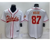 Men's Kansas City Chiefs #87 Travis Kelce White With Patch Cool Base Stitched Baseball Jersey