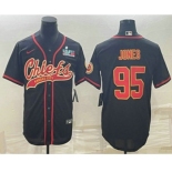 Men's Kansas City Chiefs #95 Chris Jones Black With Super Bowl LVII Patch Cool Base Stitched Baseball Jersey