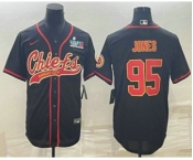 Men's Kansas City Chiefs #95 Chris Jones Black With Super Bowl LVII Patch Cool Base Stitched Baseball Jersey