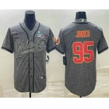 Men's Kansas City Chiefs #95 Chris Jones Grey With Super Bowl LVII Patch Cool Base Stitched Baseball Jersey