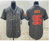 Men's Kansas City Chiefs #95 Chris Jones Grey With Super Bowl LVII Patch Cool Base Stitched Baseball Jersey