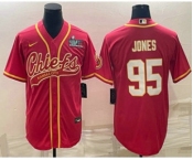 Men's Kansas City Chiefs #95 Chris Jones Red With Super Bowl LVII Patch Cool Base Stitched Baseball Jersey