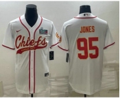 Men's Kansas City Chiefs #95 Chris Jones White With Super Bowl LVII Patch Cool Base Stitched Baseball Jersey