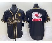 Men's Kansas City Chiefs Big Logo Black Gold Cool Base Stitched Baseball Jersey