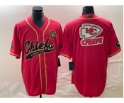 Men's Kansas City Chiefs Big Logo Red Gold Cool Base Stitched Baseball Jersey