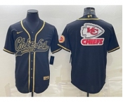 Men's Kansas City Chiefs Black Gold Team Big Logo With Patch Cool Base Stitched Baseball Jersey