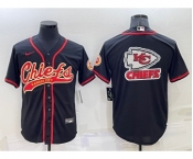 Men's Kansas City Chiefs Black Team Big Logo With Patch Cool Base Stitched Baseball Jersey