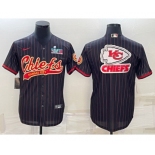 Men's Kansas City Chiefs Black Team Big Logo With Super Bowl LVII Patch Cool Base Stitched Baseball Jersey