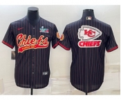 Men's Kansas City Chiefs Black Team Big Logo With Super Bowl LVII Patch Cool Base Stitched Baseball Jersey