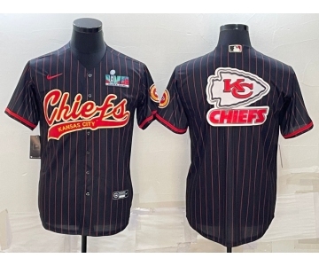 Men's Kansas City Chiefs Black Team Big Logo With Super Bowl LVII Patch Cool Base Stitched Baseball Jersey