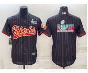 Men's Kansas City Chiefs Black With Super Bowl LVII Big Logo Cool Base Stitched Baseball Jerseys