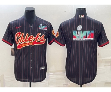 Men's Kansas City Chiefs Black With Super Bowl LVII Big Logo Cool Base Stitched Baseball Jerseys