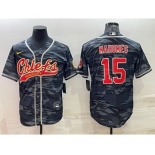 Men's Kansas City Chiefs Blank #15 Patrick Mahomes Grey Navy Camo With Patch Cool Base Stitched Baseball Jersey