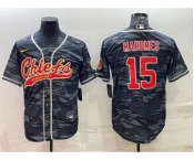 Men's Kansas City Chiefs Blank #15 Patrick Mahomes Grey Navy Camo With Patch Cool Base Stitched Baseball Jersey