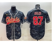 Men's Kansas City Chiefs Blank #87 Travis Kelce Grey Navy Camo With Patch Cool Base Stitched Baseball Jersey