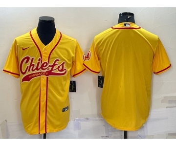 Men's Kansas City Chiefs Blank Gold With Patch Cool Base Stitched Baseball Jersey