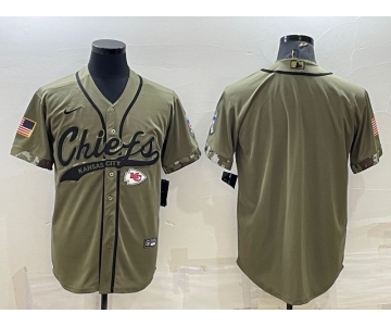 Men's Kansas City Chiefs Blank Olive Salute to Service Cool Base Stitched Baseball Jersey