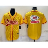 Men's Kansas City Chiefs Gold Team Big Logo With Patch Cool Base Stitched Baseball Jersey