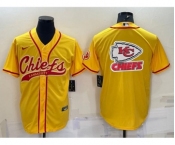 Men's Kansas City Chiefs Gold Team Big Logo With Patch Cool Base Stitched Baseball Jersey