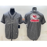 Men's Kansas City Chiefs Grey Team Big Logo With Patch Cool Base Stitched Baseball Jersey