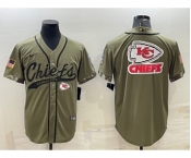 Men's Kansas City Chiefs Olive Salute to Service Team Big Logo Cool Base Stitched Baseball Jersey