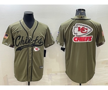 Men's Kansas City Chiefs Olive Salute to Service Team Big Logo Cool Base Stitched Baseball Jersey