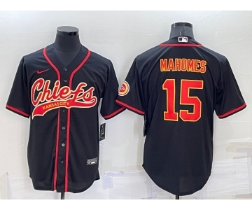 Men's Kansas City Chiefs Patrick Mahomes Black Stitched Cool Base Nike Baseball Jersey