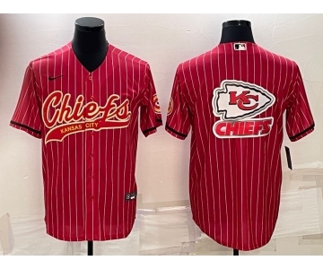 Men's Kansas City Chiefs Red Team Big Logo With Patch Cool Base Stitched Baseball Jersey